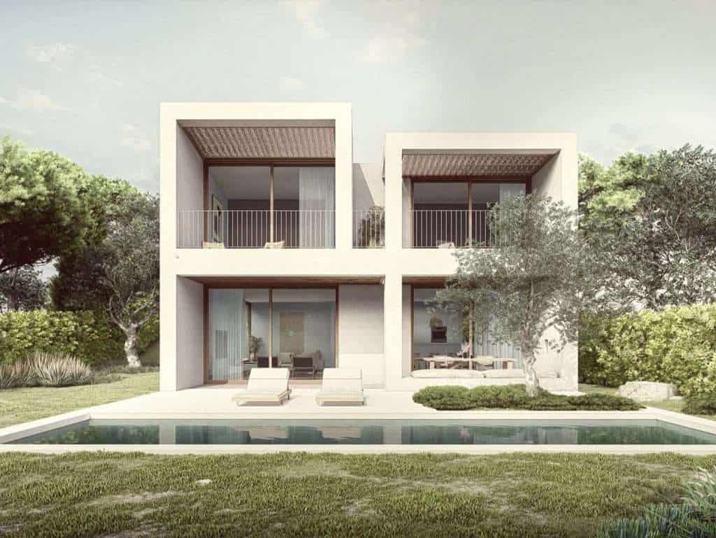 Modern villa with spacious balconies and pool in Ferragudo, Algarve, Portugal.
