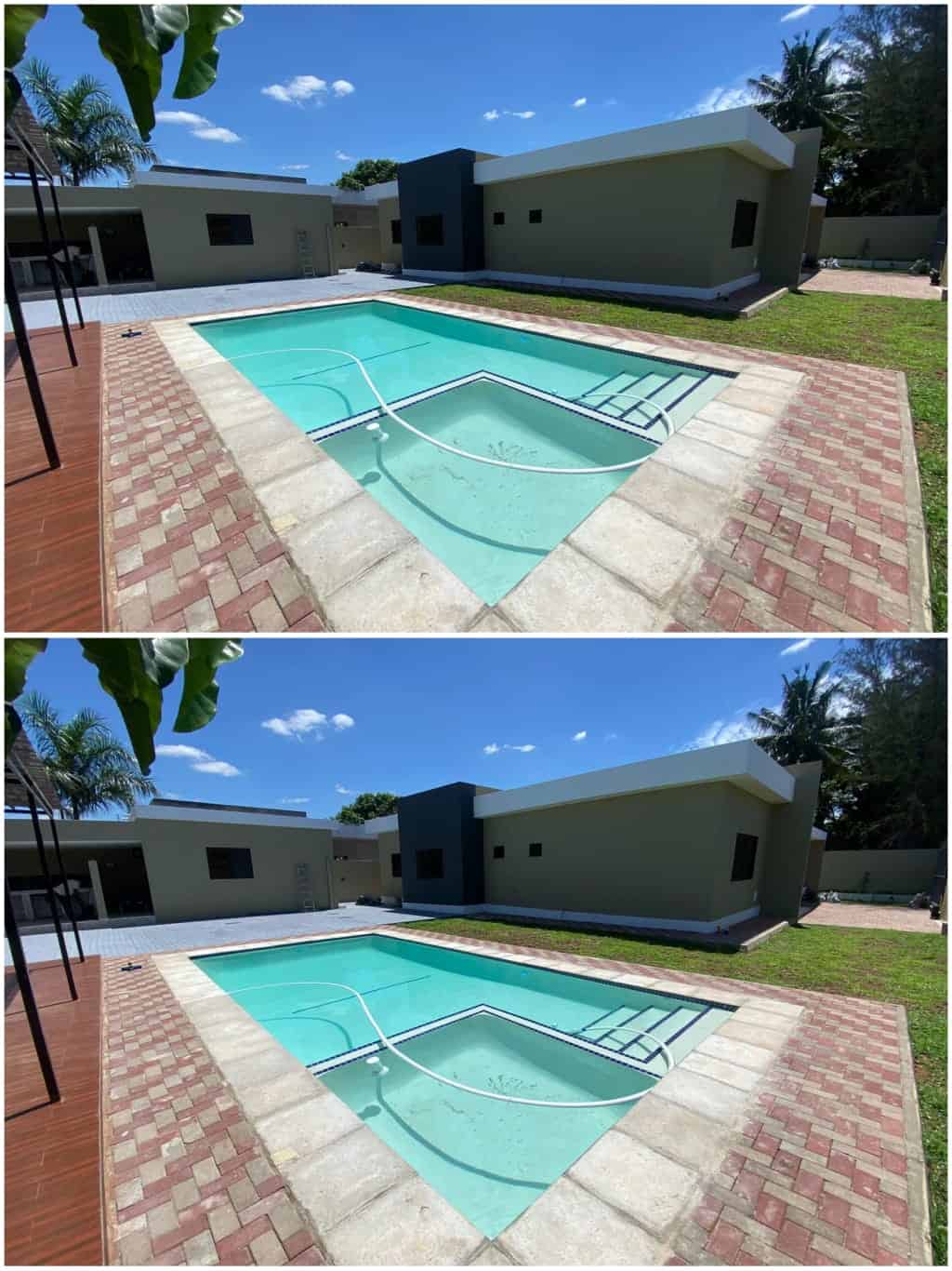 Pool with clean water and steps for easy access.