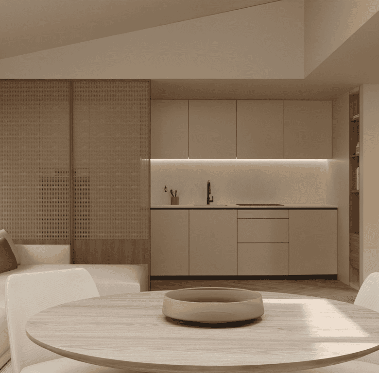 Contemporary Braga apartment interior with sleek kitchen and cozy living space.