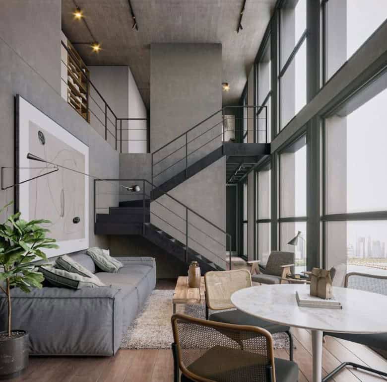 Spacious loft in Coco del Mar, Panama City, featuring high ceilings, large windows, and contemporary.