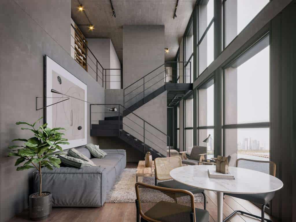 Spacious loft in Coco del Mar, Panama City, featuring high ceilings, large windows, and contemporary.