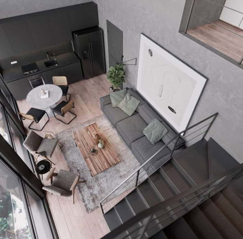 Modern living room with stylish furniture and large windows in Coco del Mar, Panama City, Panama.