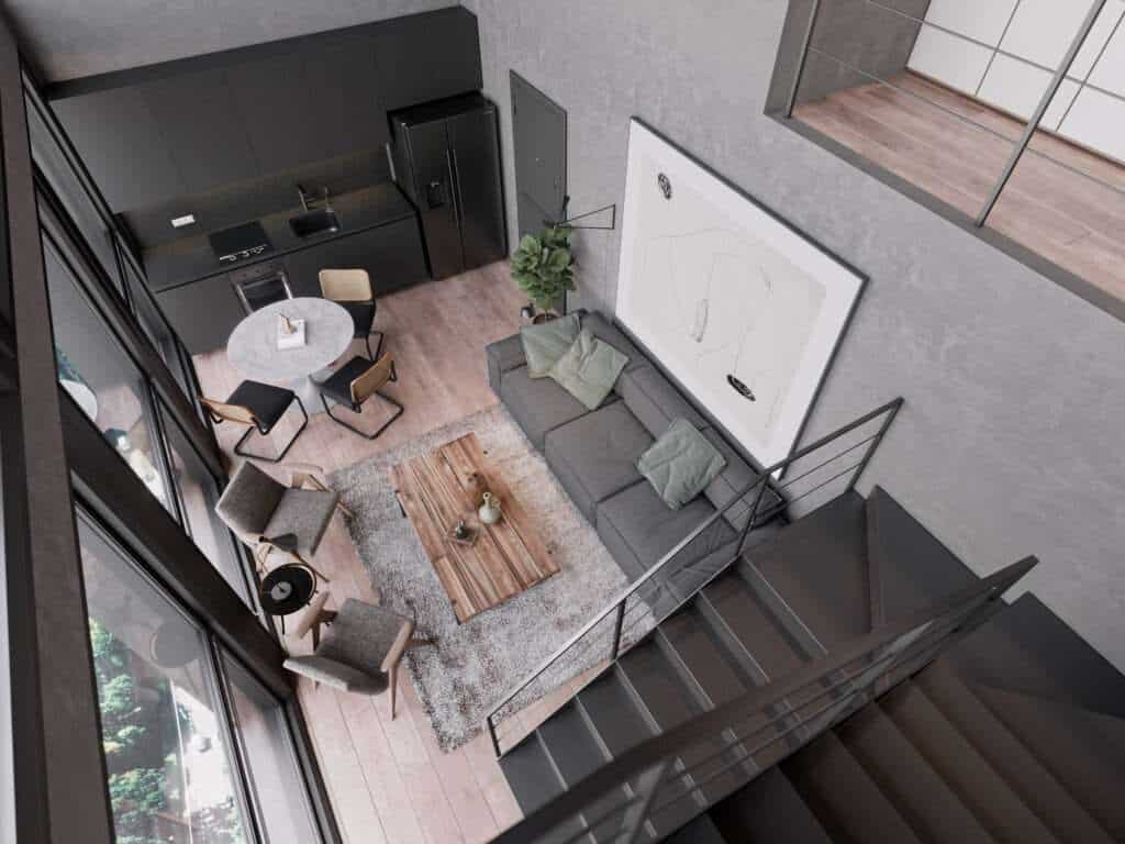 Modern living room with stylish furniture and large windows in Coco del Mar, Panama City, Panama.