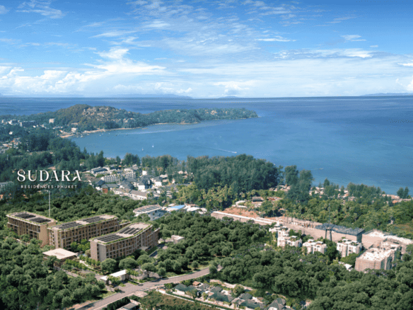 Panoramic view of Sudara Phuket oceanfront residences and lush greenery.