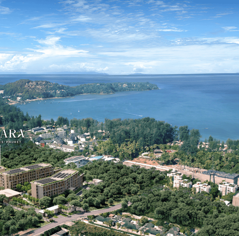 Panoramic view of Sudara Phuket oceanfront residences and lush greenery.