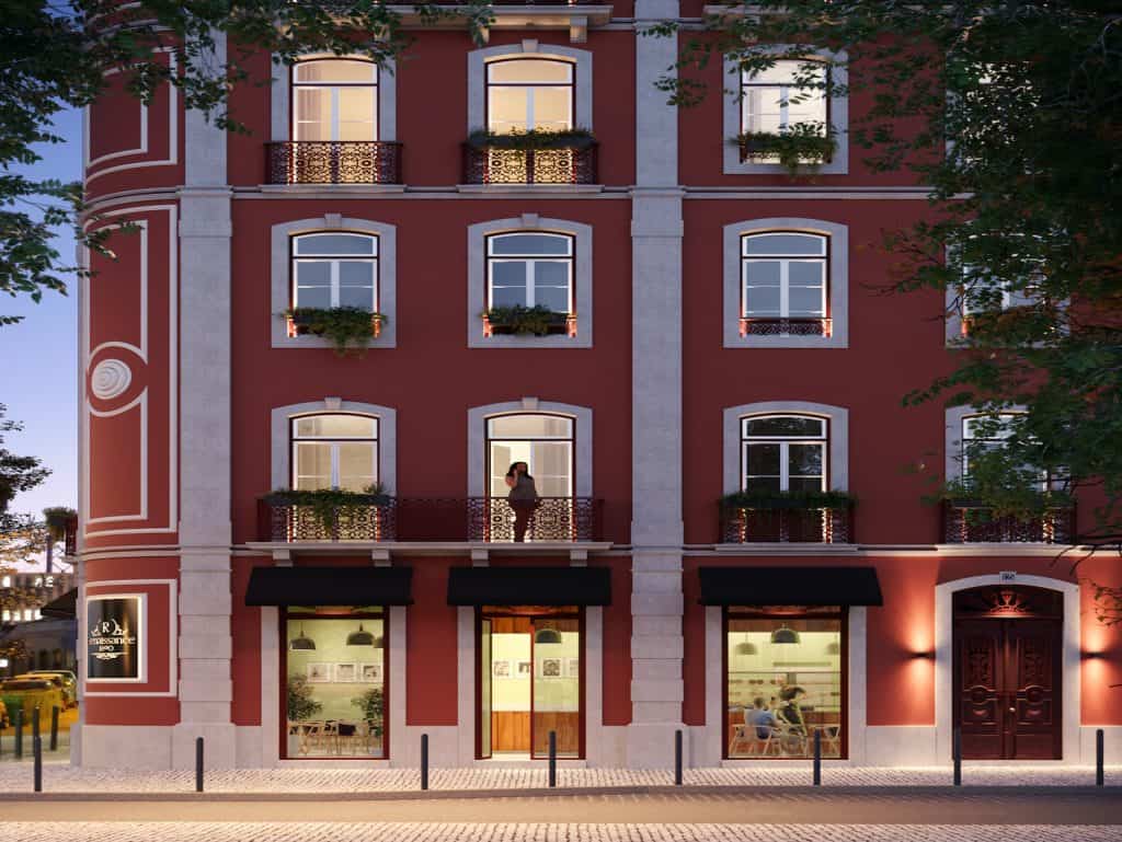 Historic Renaissance 1890 building in Lisbon, Portugal, with elegant architecture and charming stree.