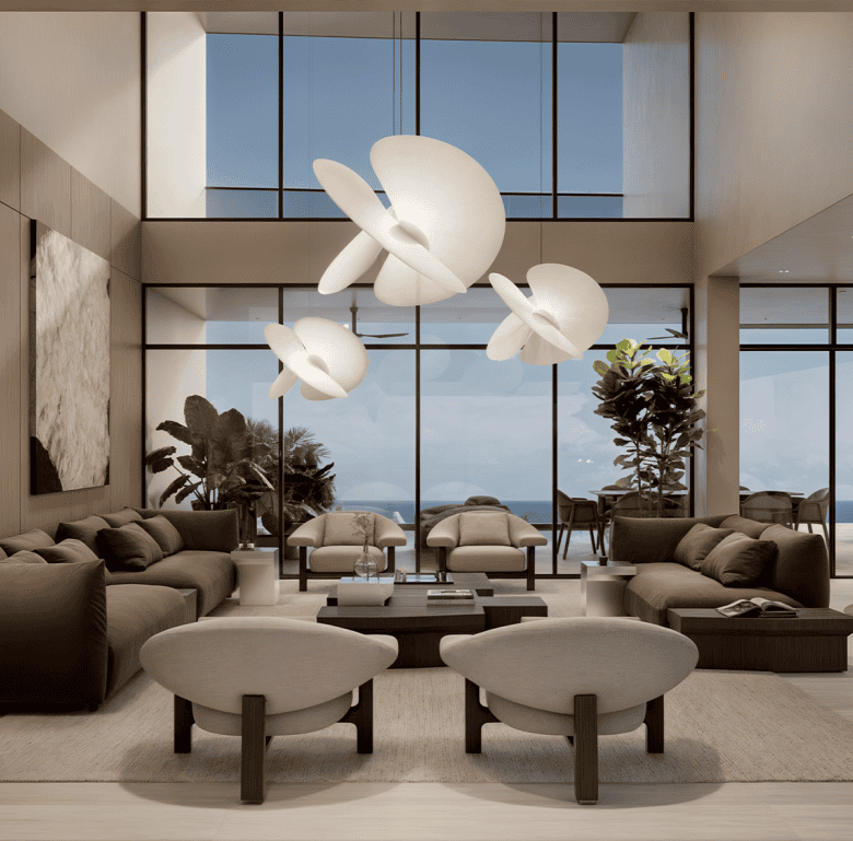 Elegant interior with modern furniture and stunning sea views.