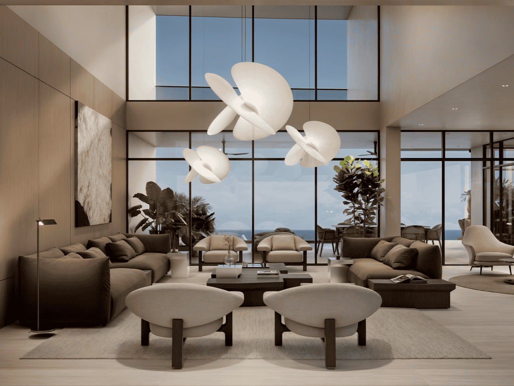 Elegant interior with modern furniture and stunning sea views.