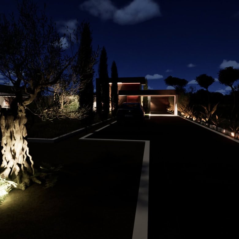 Night view of stunning 3-bed Casa Aventurosos villa in Setubal, Portugal.