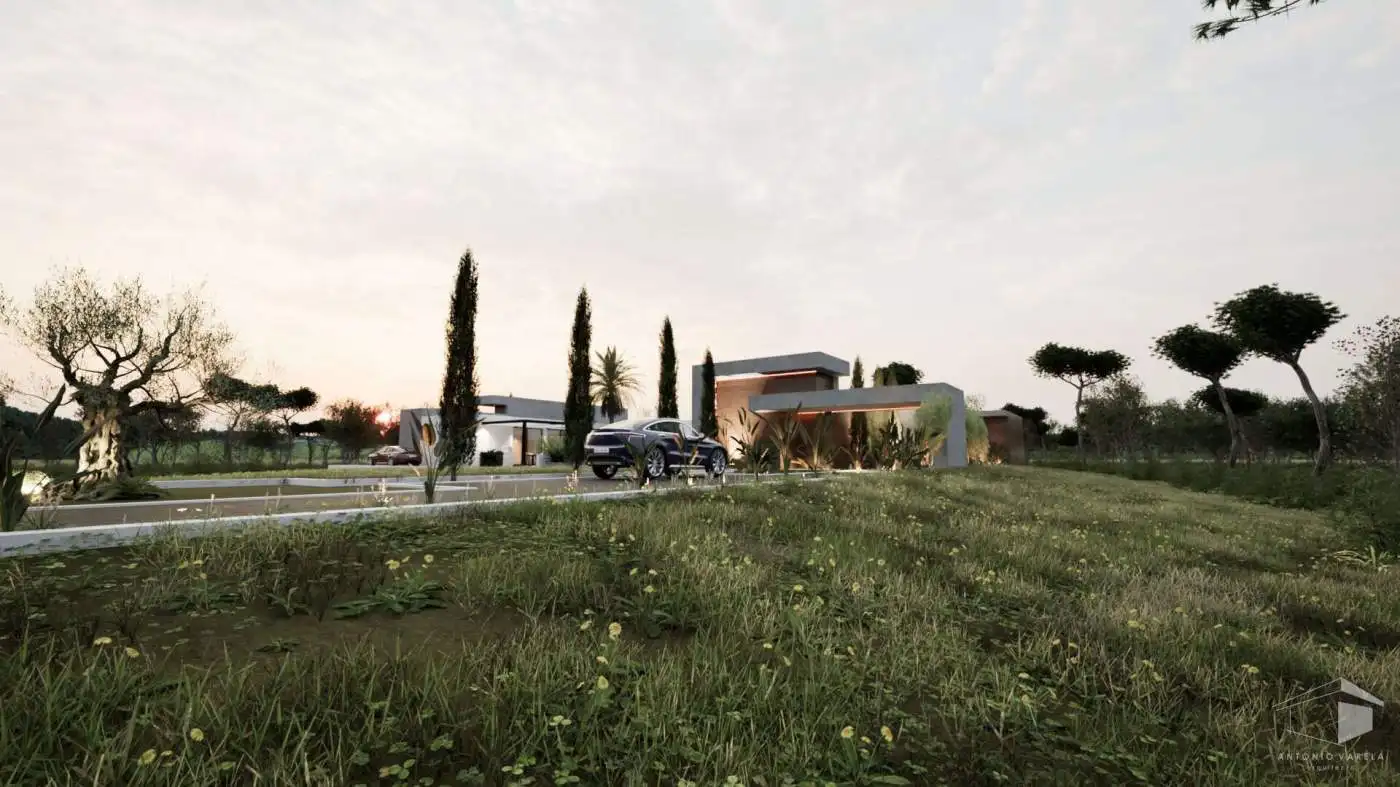 Modern villa with landscaped garden in Setubal, Portugal.