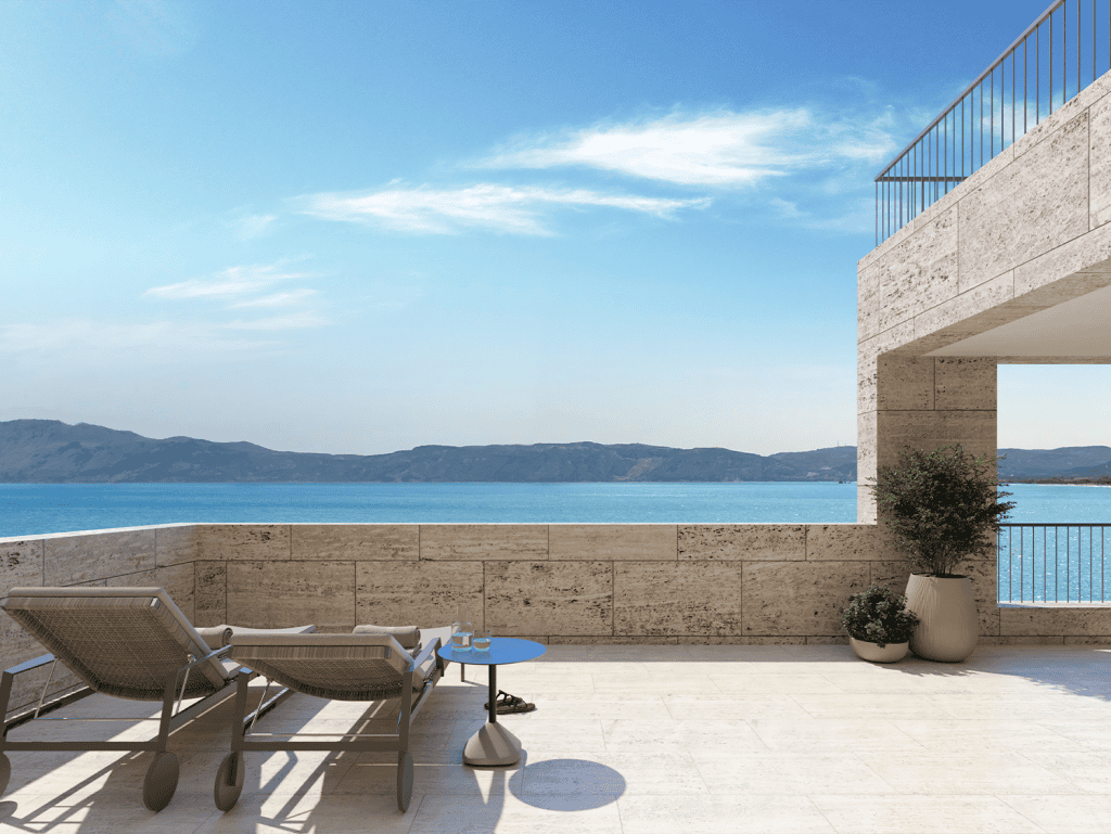 Waterfront terrace with sea view in Kissamos, Crete, Greece. Perfect for relaxing and enjoying the s.