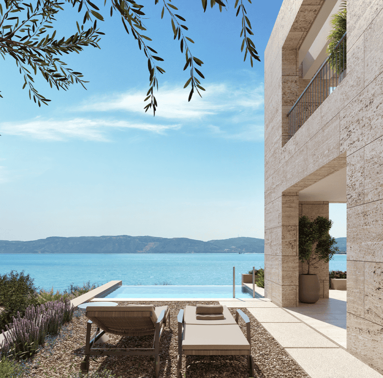 Beautiful waterfront view in Kissamos, Crete, Greece with modern architecture and relaxing outdoor s.