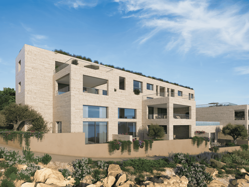 Contemporary waterfront apartment in Kissamos, Crete with spacious balconies and sea views.