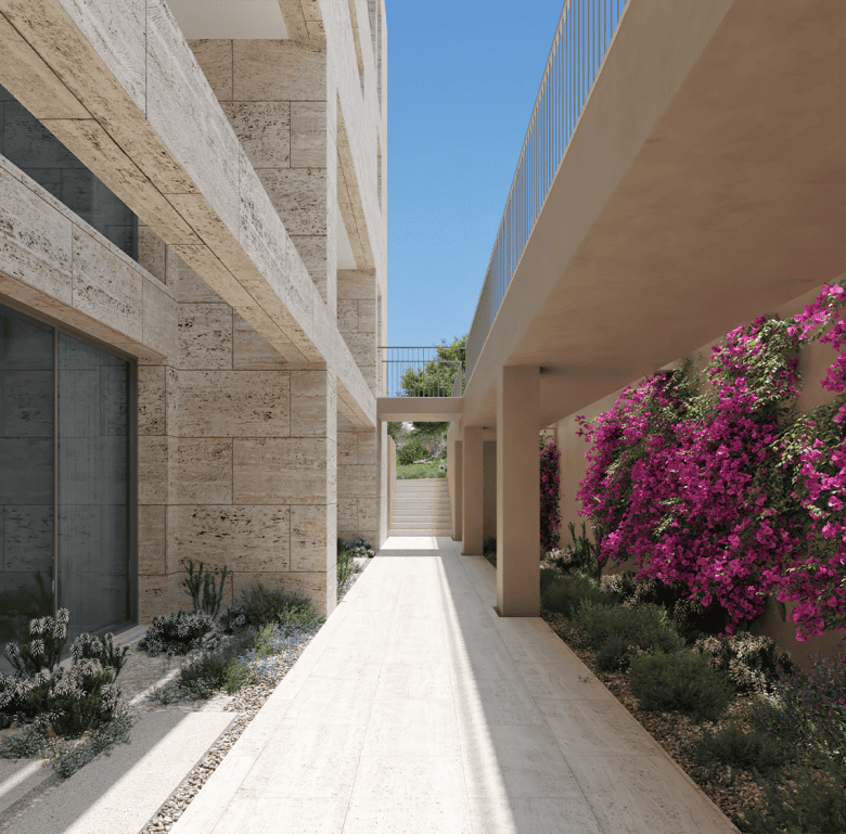 Modern Kissamos waterfront building in Crete, Greece.