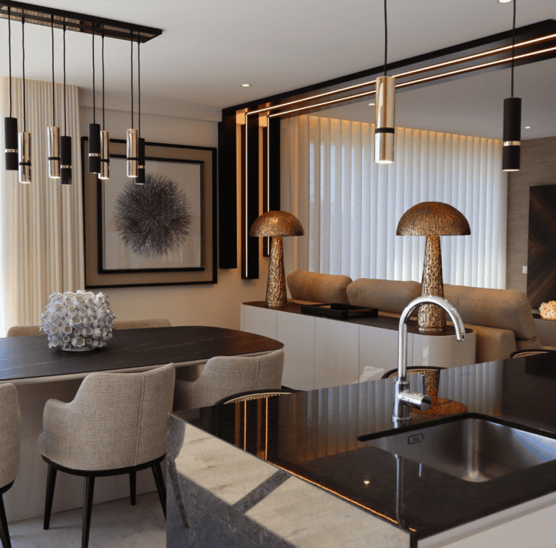 Stylish Porto apartment interior with contemporary decor and elegant lighting fixtures.
