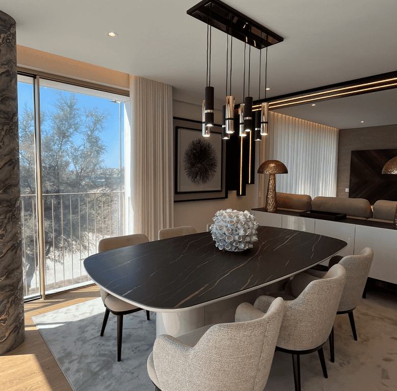 Modern dining room in Douro Atlantico, Porto, Portugal.