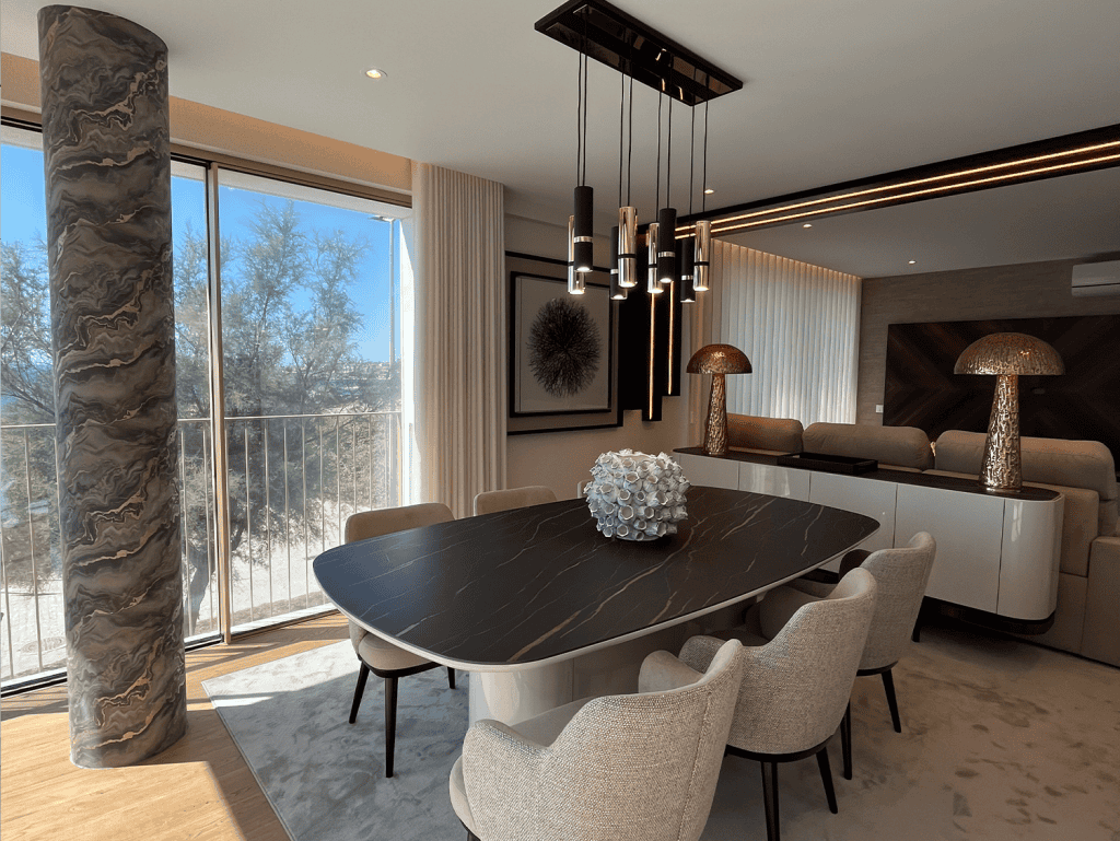 Modern dining room in Douro Atlantico, Porto, Portugal.