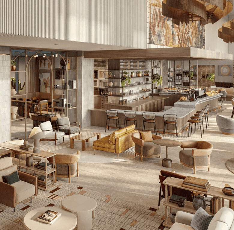 Elegant lounge area in Brickell, Miami with modern furniture and stylish decor.