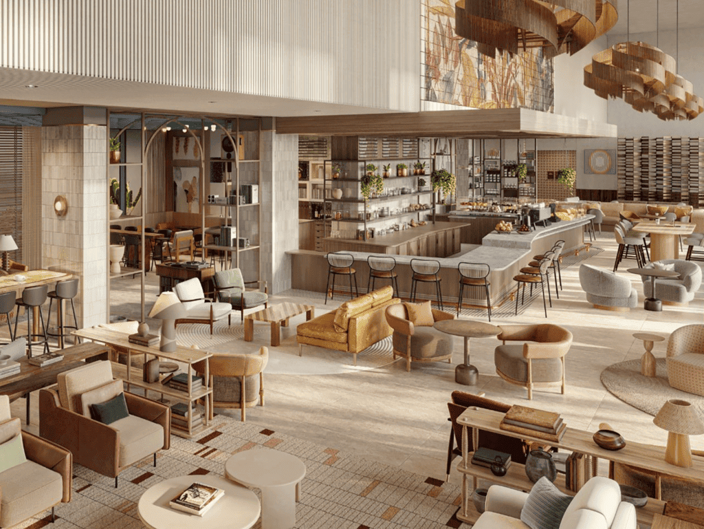 Elegant lounge area in Brickell, Miami with modern furniture and stylish decor.