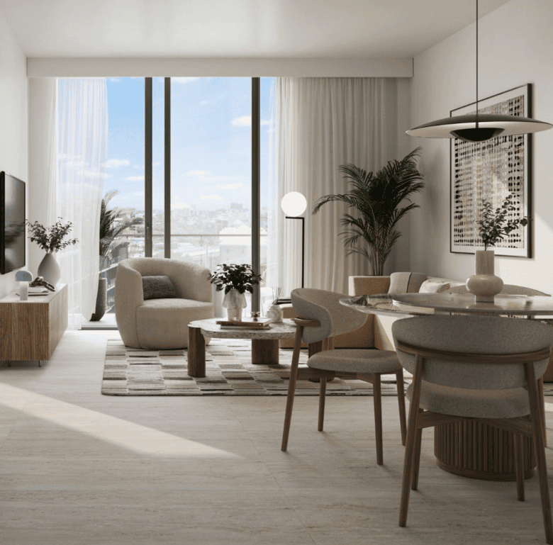 Elegant Miami apartment interior with spacious living area and city views.