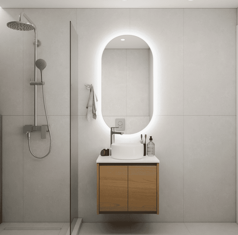 Contemporary bathroom in Athens with sleek shower and stylish vanity.