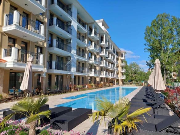 Luxury penthouse with pool access in Emilia Romana Park, Sunny Beach, offering modern amenities and.