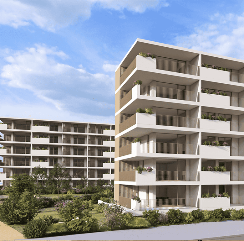 Modern eco-friendly apartment building in Aveiro, Portugal.