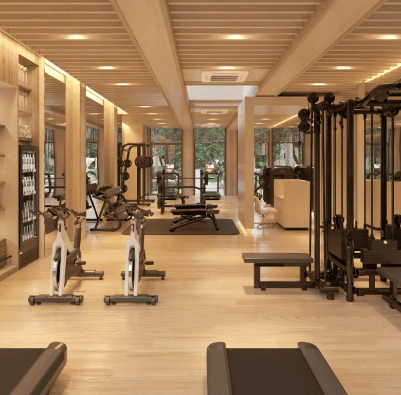 Gym interior with cardio and strength training equipment in Phuket, Thailand.