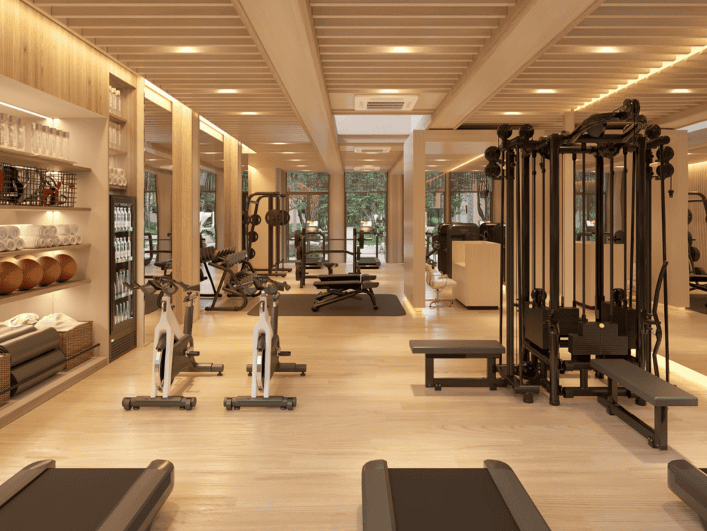 Gym interior with cardio and strength training equipment in Phuket, Thailand.