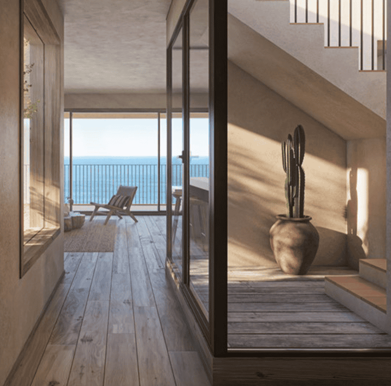 Bright interior of Porto Covo apartment with sea view and stylish decor.