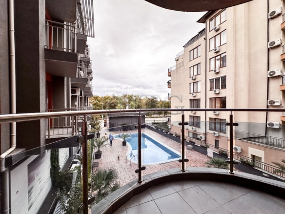Modern apartment with pool view and three balconies in Cacao Residence, Sunny Beach.