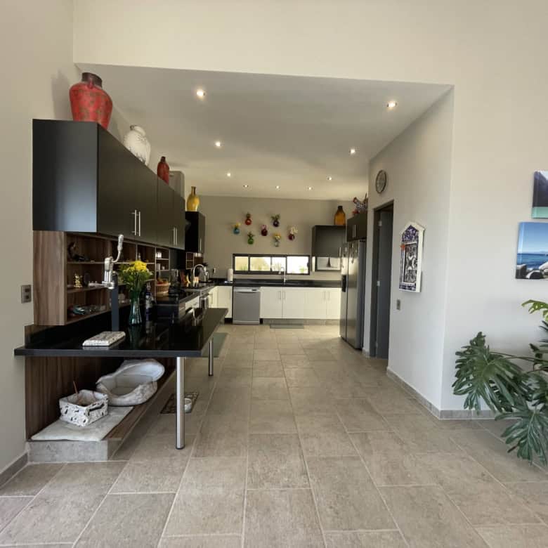 Spacious kitchen area with contemporary design, ample storage, and decorative accents.