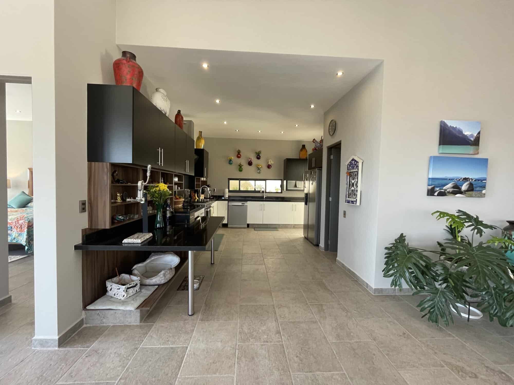 Spacious kitchen area with contemporary design, ample storage, and decorative accents.