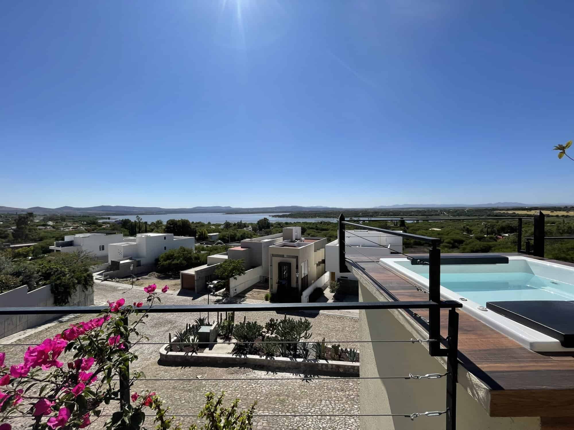 Luxury villa with private pool overlooking scenic landscape.