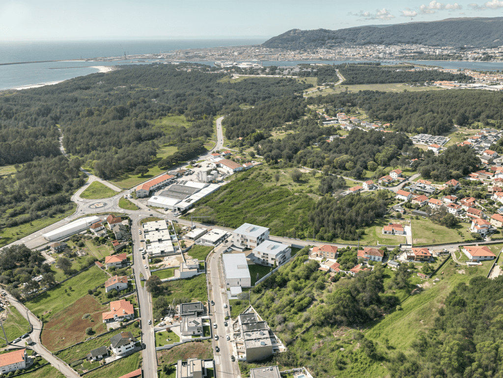 Aerial view of Almare in Viana do Castelo, Portugal, showcasing lush green landscapes and coastal pr.