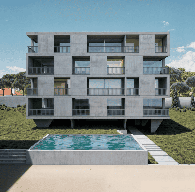 Modern apartment in Viana do Castelo, Portugal, featuring contemporary architecture and a private po.