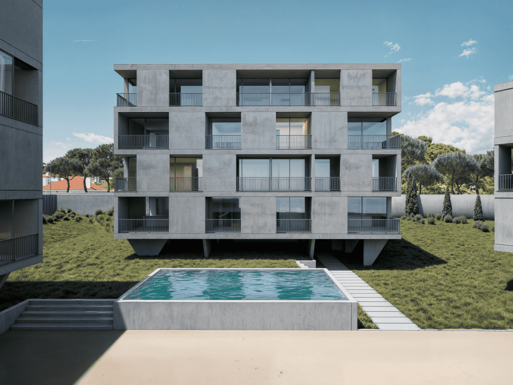 Modern apartment in Viana do Castelo, Portugal, featuring contemporary architecture and a private po.