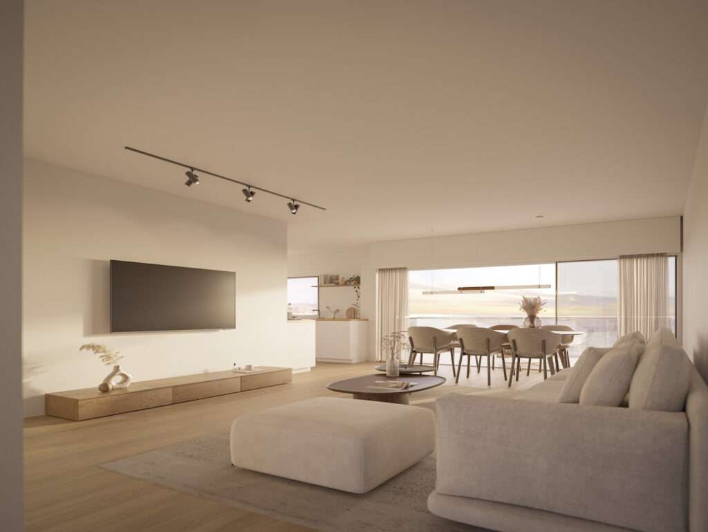 Modern living room with sea view in Sao Bernardino, Portugal.