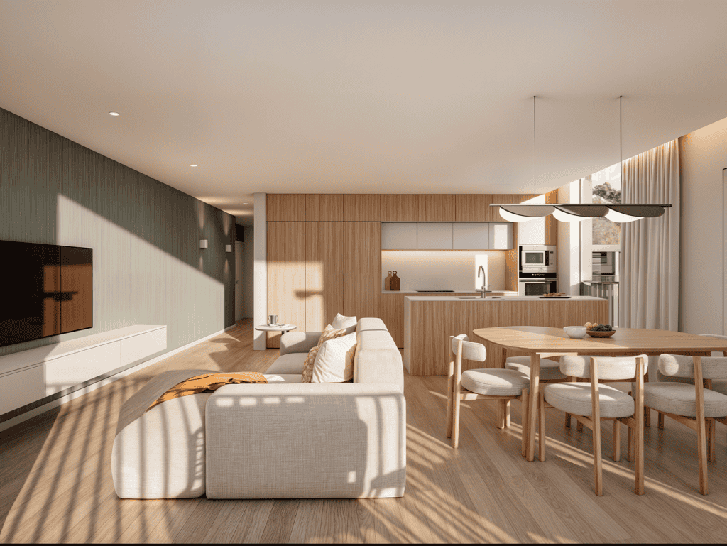 Spacious, bright interior with contemporary furniture and natural light.