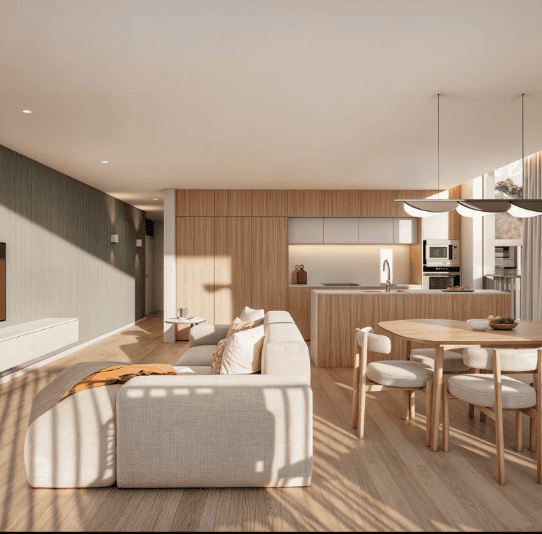 Spacious interior of a contemporary home in Viana do Castelo, Portugal, featuring a stylish open-pla.