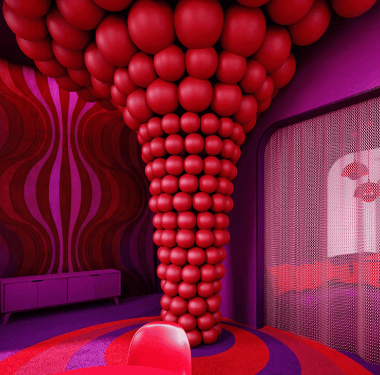 Bright, colorful room with unique balloon-like decor in Barrio Escalante, San Jose, Costa Rica.