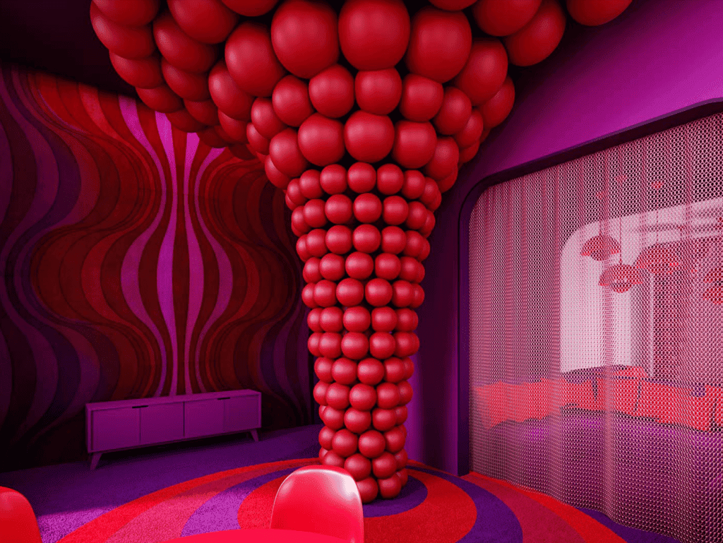 Bright, colorful room with unique balloon-like decor in Barrio Escalante, San Jose, Costa Rica.