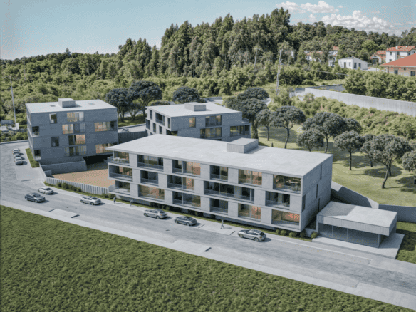 Modern residential complex in Viana do Castelo, Portugal with contemporary design and scenic surroun.