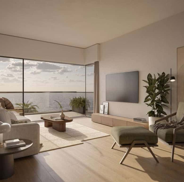 Ocean view living room with modern furniture in São Bernardino, Portugal.