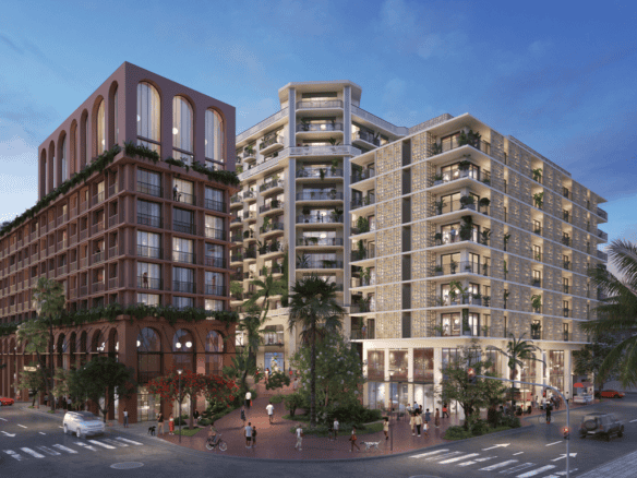 Luxury apartment complex in La Central, Panama City, featuring contemporary architecture and lush la.