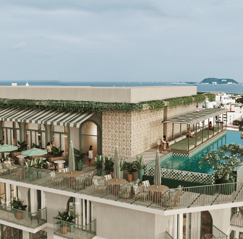 Panama City rooftop pool with lounge area and city views at La Central.