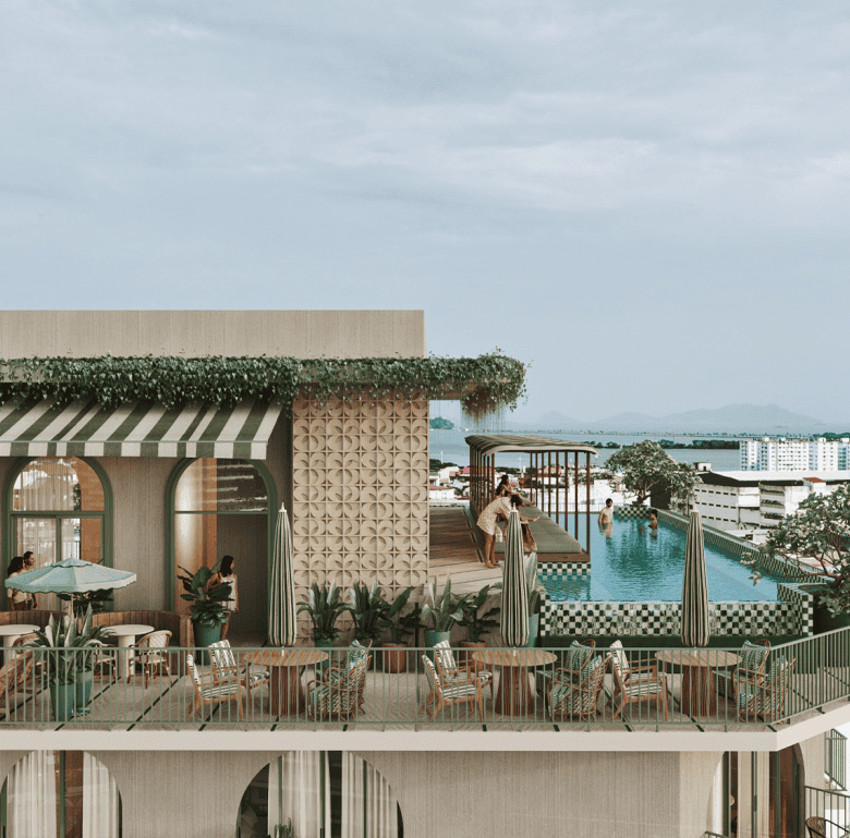 Rooftop pool and lounge with city views in La Central, Panama City, Panama.