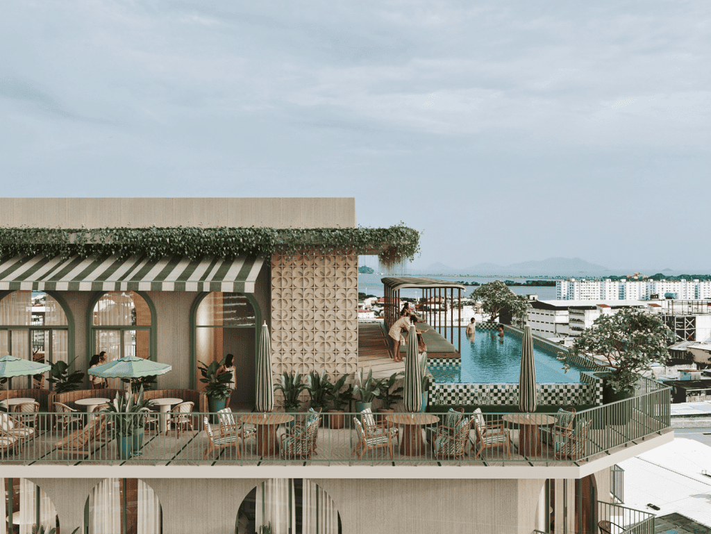 Rooftop pool and lounge with city views in La Central, Panama City, Panama.