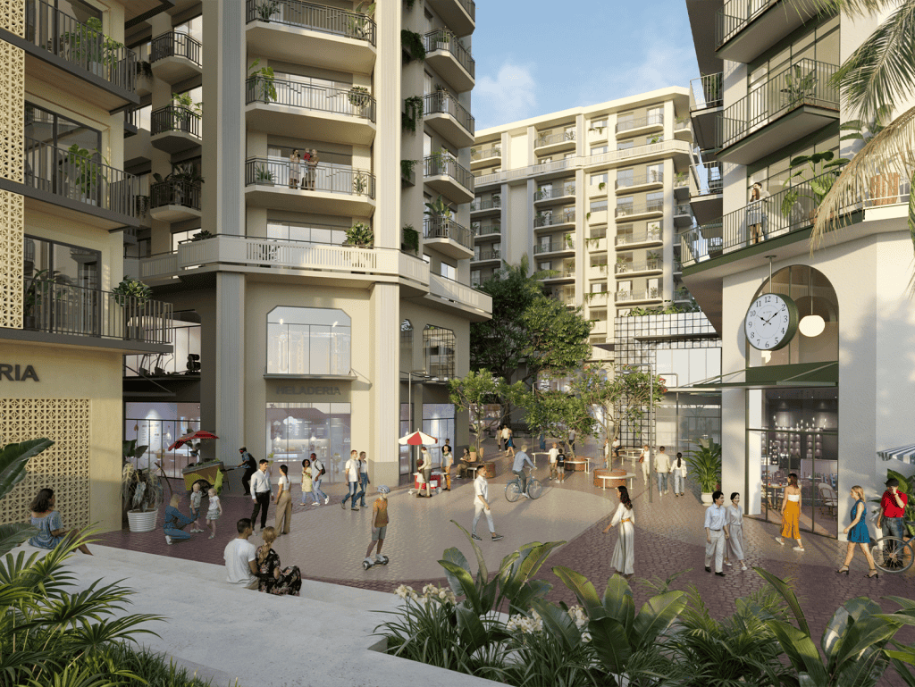 Luxury apartments with vibrant community spaces and lush greenery.