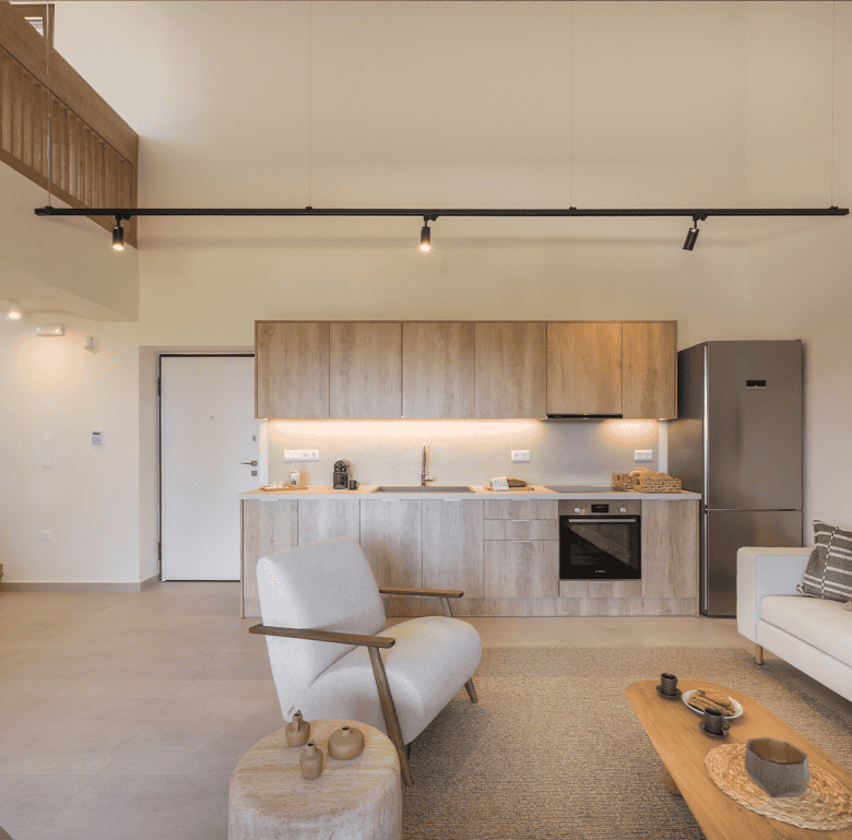 Crete property for sale with contemporary kitchen and living space.